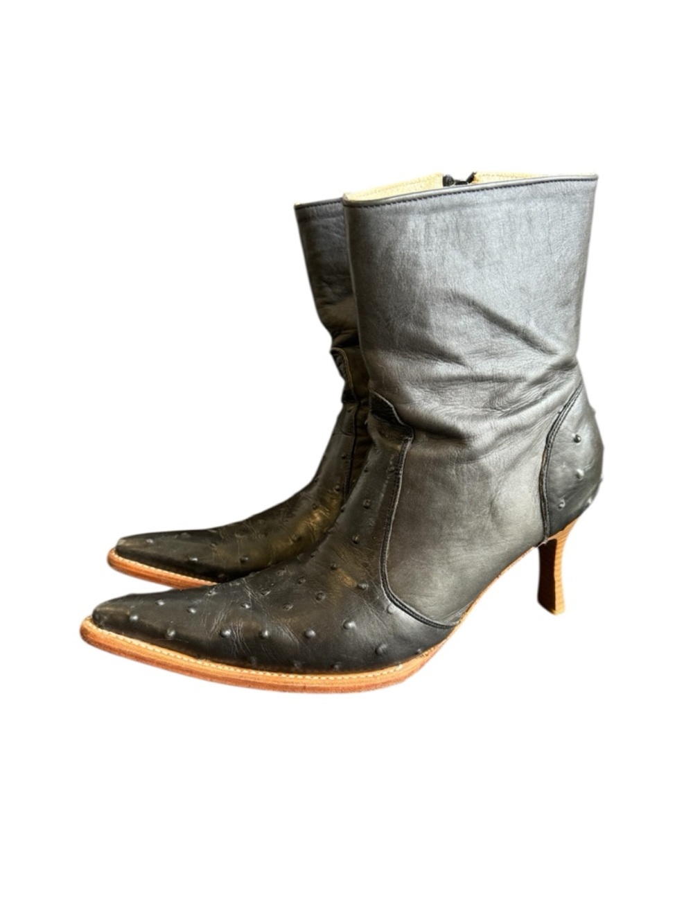 Vintage Ostrich Cowboy Boots Black Exotic Leather Cowgirl Western 26 Womens‎ 9